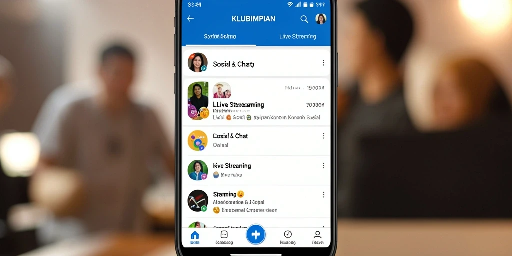 Antarmuka aplikasi KLUBIMPIAN dengan fitur Live Streaming yang interaktif.