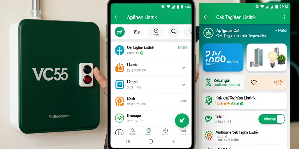 Tampilan antarmuka VC55 dengan fitur Cek Tagihan Listrik.